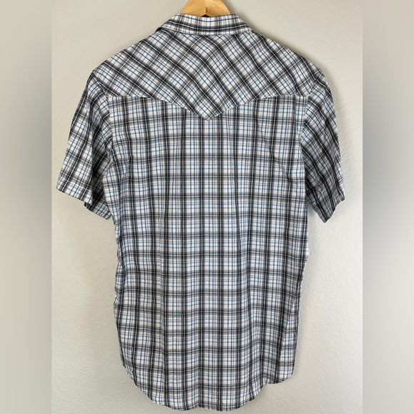 Wrangler Plaid Western Short Sleeve Shirt Pearl Snap Metallic Men's Medium - Picture 6 of 8